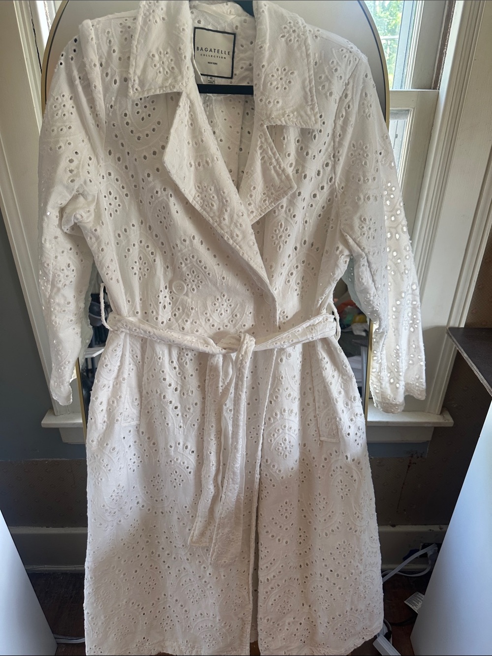 bagatelle White Eyelet Trench Coat - XL